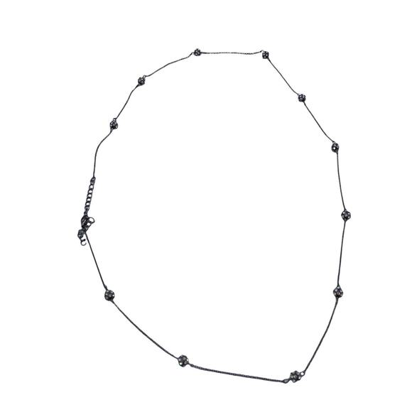 Gunmetal Gray Crystal Ball Station Beaded Long Necklace Dainty - Picture 2 of 9